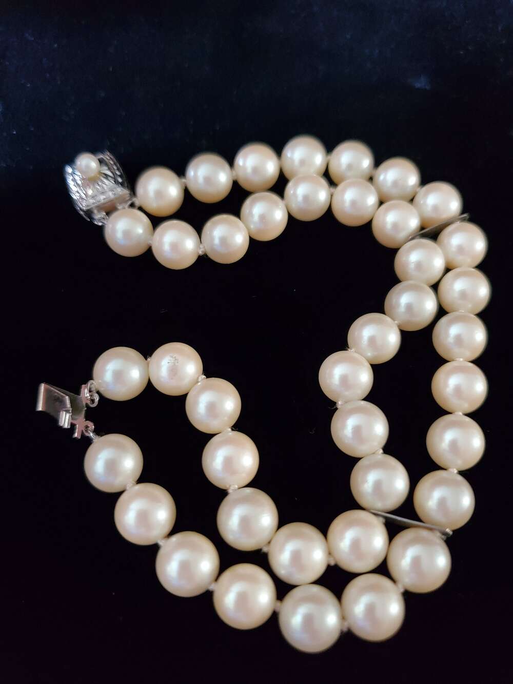 Vintage Silver Glass Faux Pearl Double Strand 1950's 60's Classic Feminine Cream
